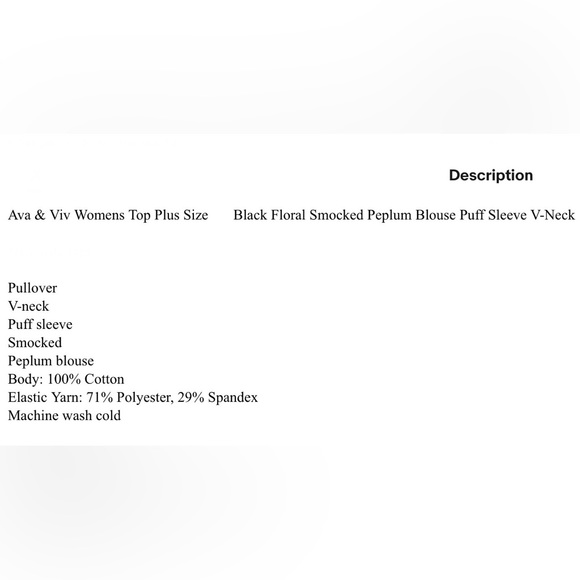 1X 3X Ava & Viv Black Floral Smocked Peplum Blouse Top Puff Sleeve Target NEW - Picture 8 of 9